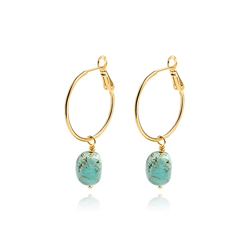Gold Plated Huggie Hoop Earrings with Charms Fashion Pearl Drop Dangle Earrings for Women Handmade Karma Circle Jewelry for Ladies Lightweight Pearl Earrings on Christmas - color: turquoise