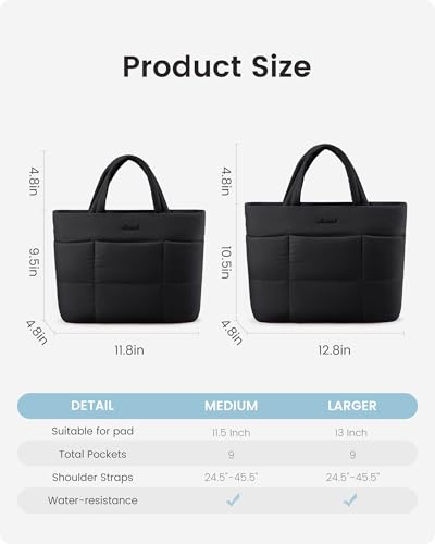 LOVEVOOK Small Tote Bags for Women, Puffer Purse and Handbags, Mini Crossbody Puffy Top Handle Shoulder Satchel Bag - color: Black, size: 11.5 Inch