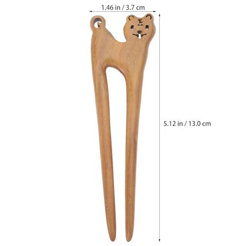 SHOWERORO Handmade Green Sandalwood Hair Fork Tiger Hairpin Double Prong Bun Hair Stick for Women for Elegant Updo