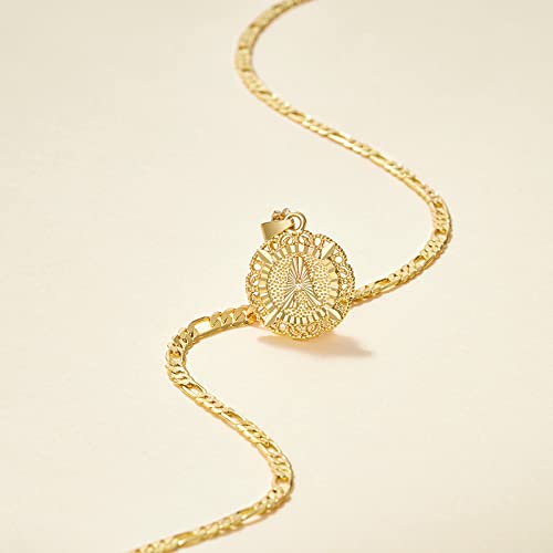 KissYan Initial Necklaces for Women, 14K Gold Plated Round Letter Pendant Capital Monogram Necklace Alphabets from A-Z Figaro Chain Jewelry - color: Gold, style: C