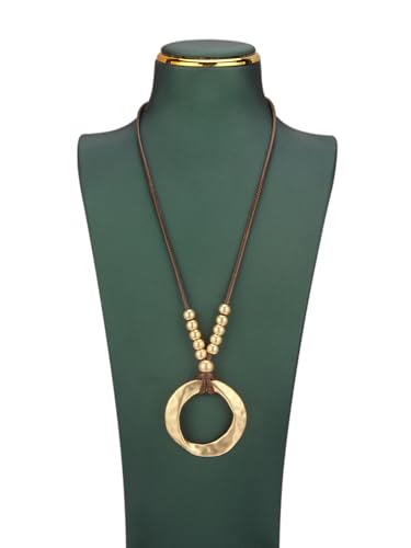 Leather Necklace for Women Vintage Boho Necklaces Black Cord Choker With Pendant Casual Chunky Leather Necklace Trendy - style: Large Pendant Necklace