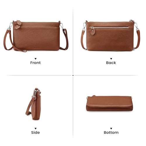 befen Genuine Leather Wristlet Clutch Wallet Purses with RFID Blocking, Small Crossbody Bags Shoulder Handbag for Women - color: Deep Brown