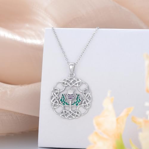 Sterling Silver Scottish Thistle/Cross/Tree of Life/Shamrock/Lotus/Rose Necklace for Women Cross Rose Flower Lotus Flower Pendant Jewelry Gifts for Women Wife Girlfriend Girls Mom Daughter - color: Scottish Thistle