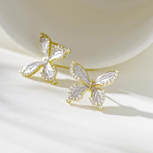 Pink Flower Earrings for Women, 925 Sterling Silver Stud Earrings, Cute Plumeria Earrings For Women, Cherry Blossom Hypoallergenic Stud - color: Sparkle Butterfly
