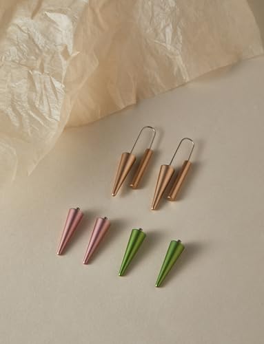 Trendy Dangle Earrings Set for Women, Colorful Aluminum Drop Earrings, 6 Pcs DIY Interchangeable Conical Beads, Lightweight Titanium Ear Hooks, Hypoallergenic and Not Easy To Fade - color: Glod Pink Light green