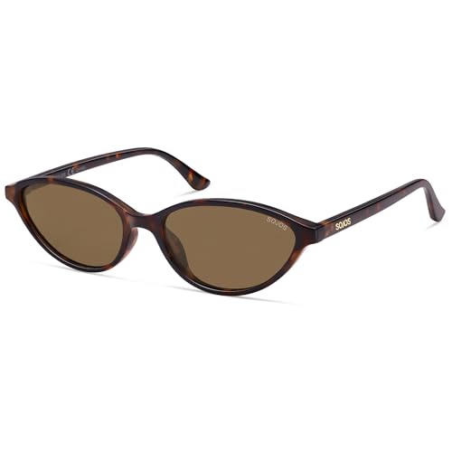 SOJOS Trendy Polarized Oval Sunglasses for Women Retro Chic 90s Shades Lightweight Sunnies SJ2656 - color: Tortoise Frame Brown Lens