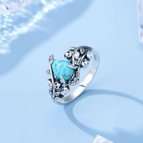 Boho Rings 925 Sterling Silver Turquoise Ring Western Jewelry Women's Eternity Rings Christmas Jewelry Gifts for Wife Mom Size 7-9 - style: Turquoise-1