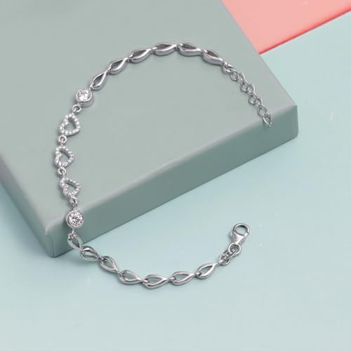 LeCalla 925 Sterling Silver Bracelet Jewelry Gift | Lightweight Italian Design Adjustable Love Bracelet | Link Chain with Lobster Claw Clasp Bracelet for Women Daughter Friendship Bracelet - color: CZ Open Heart