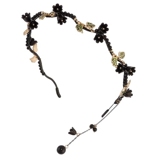 AHONEY Black Flower Headband Crown for Women Girls Dark Fairy Hair Accessories Gothic Headpiece Hair Vine Leaf Headband - color: Black