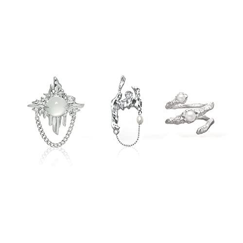Y2k Moonstone Rings Rhinestone Star Irregular Agate Grunge Rings Set for Women - style: Style 2