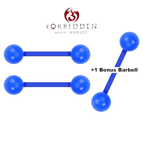 Forbidden Body Jewelry Nipple Rings, Tongue Rings, Nipple Piercing Jewelry, Nipple Jewelry, Flexible Acrylic Barbell Set 14G 16mm (5/8 Inch), 3 Pack - style: Blue