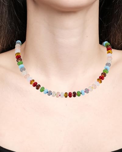 Boho Beaded Necklace for Women, Colorful Natural Stone Choker Necklace, Summer Beach Bead Necklaces Handmade Jewelry Birthday Gifts - color: 8MM