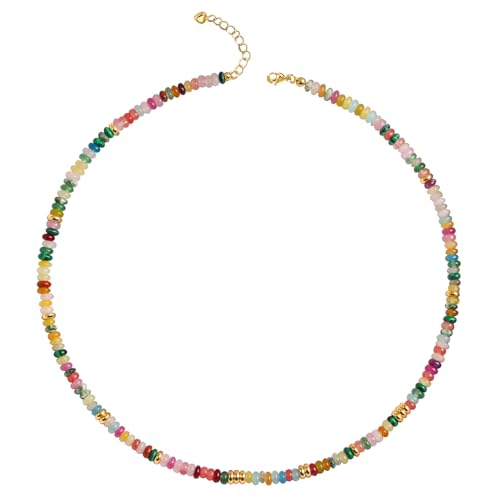 Beaded Gemstone Necklaces for Women Colorful Boho Choker Necklace Beauty And Spirit For Women (blue-silver) - color: mix-pink