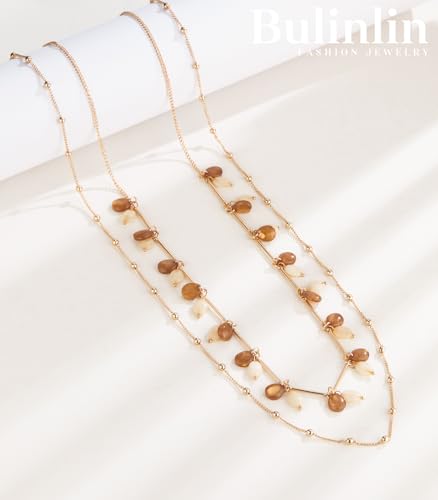BULINLIN Layered Long Necklaces for Women Long Beaded Chain Necklace CostumeJewelry Mothers Day Gifts for Mom - color: Camel