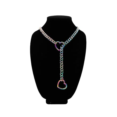 Heart O-ring Slip Chain Necklace For Women, Handmade Punk Gothic Cuban Necklace Jewelry Adjustable Lariat Y-Necklace - color: Rainbow, size: 34"