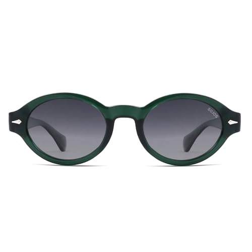 SOJOS Retro Oval Polarized Sunglasses for Women Men Chic Trendy 90s Sunnies Shades UV protection Sun Glasses SJ2630 - color: Green Frame Grey Grading Lens