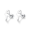 REVEMCN 925 Sterling Silver and Stainless Steel Cross Stud Earrings for Women Men, 3 Pairs - color: White Ankh Earrings