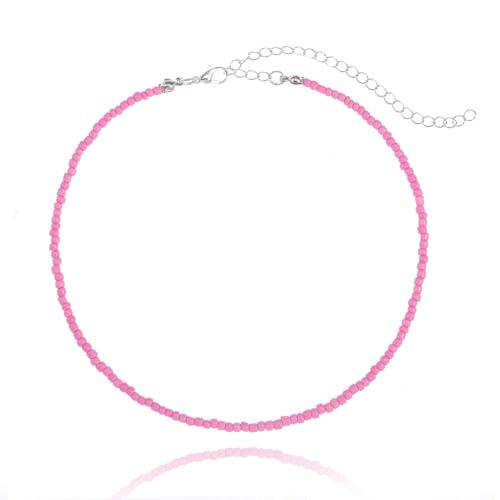 Tgirls Boho Choker Necklace Chain Rice Beaded Necklaces Seed Bead Necklace Accessory for Women - color: Pink