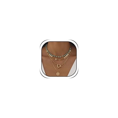 Gold Stack Necklace Chunky Necklaces for Women Trendy Coin Pendant Long Necklaces Western Jewelry for Women Cowgirl Cowboy Chic Country Outfit Boho Accessories Birthday Jewelry Gifts - color: A:Gold Boho