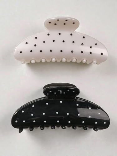 Strong Hold Polka Dot Hair Claw Clips Set of 2 for Thick Hair, Non-Slip Daily Styling, Cute All-Season Hair Accessories