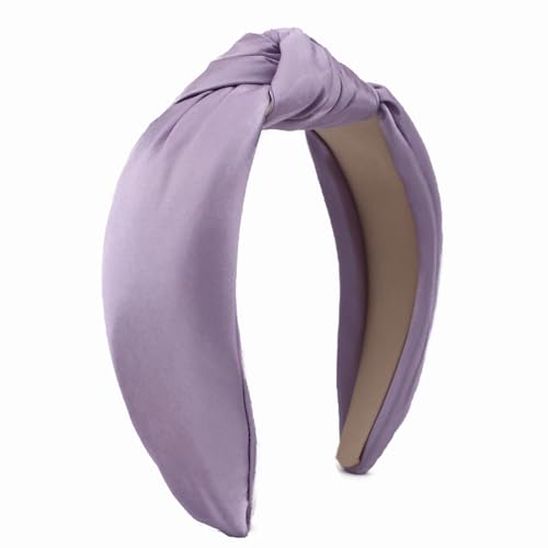 Purple Knotted Headbands for Women Satin Shine Non Slip Fashion Hair Bands for Sisters Girls Gifts - color: Silk Shine-Purple