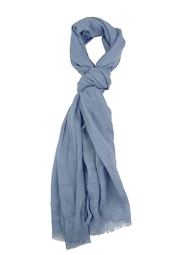 Humble Hilo Womens Woven Bohemian Style Gauze Scarf,Shawl, Head Wrap Fringed Edge Lightweight, Long Folds Small - color: Denim