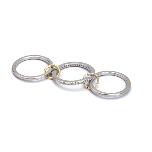 Stackable Gold Rings for Women 18K Gold Plated Interlocking Ring Stack Set Gold Silver Mixed Metal Statement Rings Dainty Cubic Zirconia Fashion Connected Band for Her - size: Size 6.0-6.5