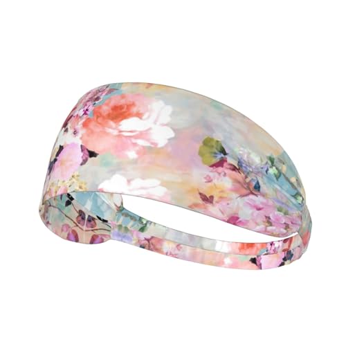 Black and Gold Swirl Liquid Ink Marble Workout Headbands Fashion Sports Sweatbands Yoga Hairbands for Fitness Athletic Non Slip Wicking Headscarf for Men Womens Girls Summer Accessories Elastic Bands - color: Watercolor Pink Flowers Pattern