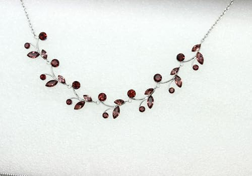 Faship Gorgeous Rhinestone Crystal Floral Necklace Earrings Set - color: Burgundy
