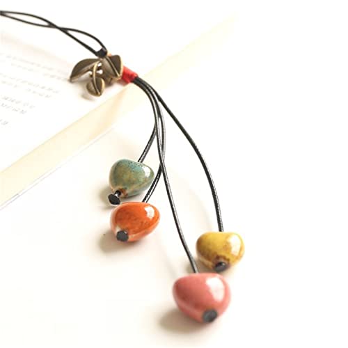 Pingyongchang H&Z Bohemian Colorful Ceramic Beads Lariat Necklace, Hippie Moon Stars Ceramic Tassel Beaded Jewelry Gifts for Women - color: colourful