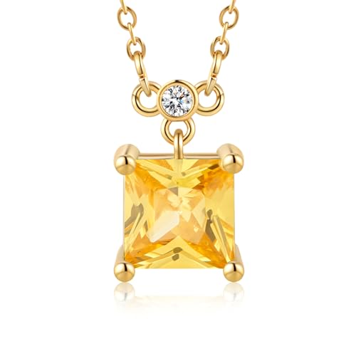 18K Gold-Plated Non Tarnish Birthstone Necklace for Women, 5A Princess Cut Cubic Zirconia Pendant, Birthday Anniversary Valentine's Gift, 18-20 Inches - color: 11-Nov-Golden Yellow