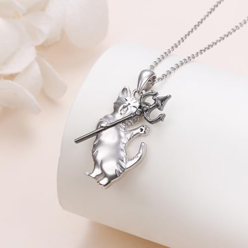 925 Sterling Silver Animal Necklaces Lion/Cat/Phoenix/Bunny/Koalas Necklace Adjustable Chain Animal Lover Pendant Jewelry for Women Men - style: Cat Trident