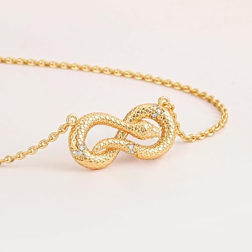 Fettero Animal Necklaces for Women 14K Gold Plated Charm Snake Necklace Elephant Bird Cat Butterfly Pendant Cute Dainty Necklace Jewelry - style: Snake Infinity