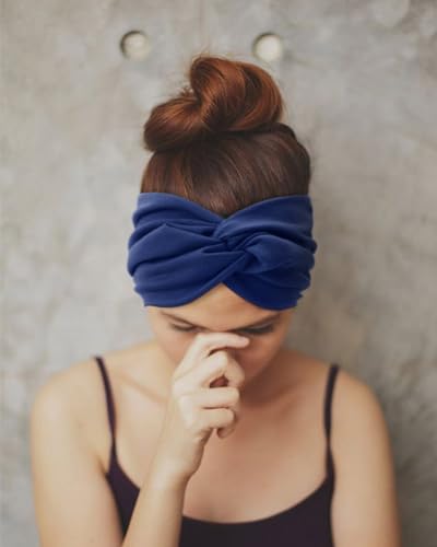 AQOKKA Extra Wide Headbands for Women Large Turban Headband Non Slip Boho Elastic Hairband Hair Twisted Knot Head Bands Accessories - color: 4 Pcs: Coffee, Beige, Blue, Coffee