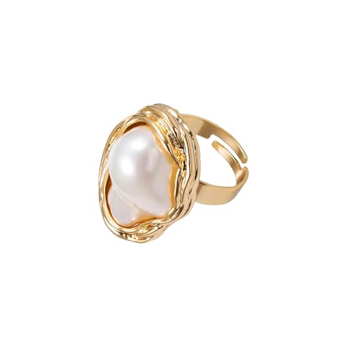 Choistily Pearl Ring for women Geometrical Irregular Pearl Ring Womens Open Adjustable Index Finger Rings - color: gold