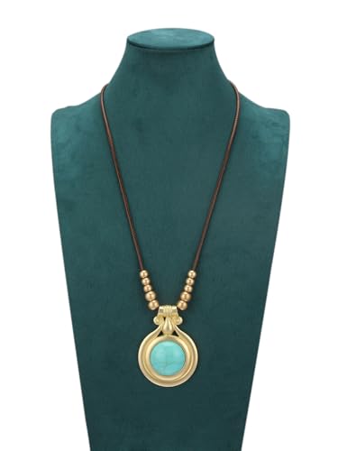 Bohemian Necklaces for Women Long Leather Necklace with Large Pendant Chunky Boho Hippie Jewelry Pendant Chocker Necklace - style: Womens Necklaces Trendy Boho