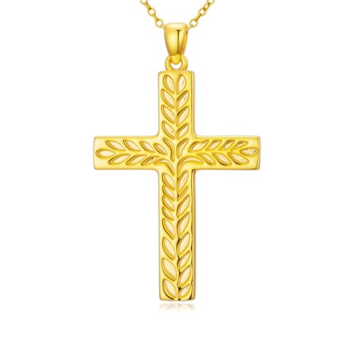 14K Gold Cross Necklace Gold Cross Pendant Necklace Christian Faith Jewelry Gifts for Women - style: F-Leaf Cross
