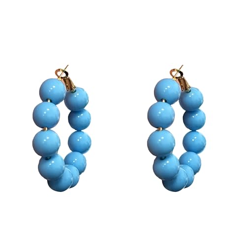 Summer Candy Colored Bead Earrings Lightweight Dainty Acrylic Geometry Hoop Earrings for Women Cute Boho Chic Handmade Jewelry - color: Sky Blue