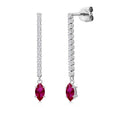 Gem Stone King 14K White Gold Gemstone Birthstone and White Lab Grown Diamond Long Liner Dangle Earrings for Women | Marquise 6X3MM | White Gold Chain Drop Earrings - style: Created Ruby, July