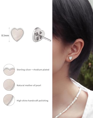 S.Leaf Gold Stud Earrings for Women Sterling Silver Gold plated Hypoallergenic Shell Mother of Pearl Post Earrings for Women Birthday Gifts - color: B02_Shell_7mm_Silver
