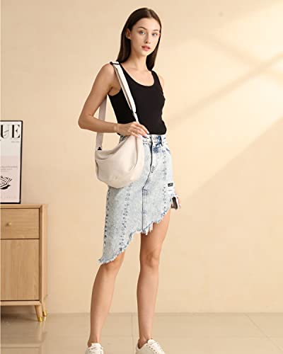 Crossbody Crescent Bag for Women Men Trendy, Crescent Sling Bag with Adjustable Strap, 2 Zippers Lightweight - color: Beige
