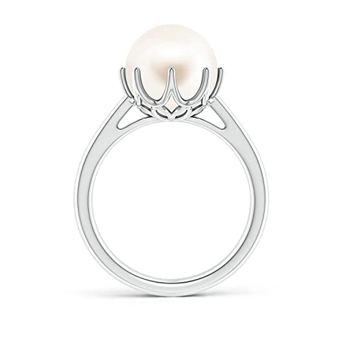 Angara Freshwater Pearl Crown Ring in Silver/14K Solid Gold/Platinum | Freshwater Pearl Solitaire Ring for Women | June Birthstone, Anniversary Jewelry Gift - color: Silver, size: 9.5