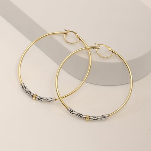 LeCalla 925 Sterling Silver Large Hoop Earrings | Lightweight Antique Bali Hoops | Two-Tone Bohemian Oxidized Balinese Earrings for Women - color: BIG Two-Tone-60mm