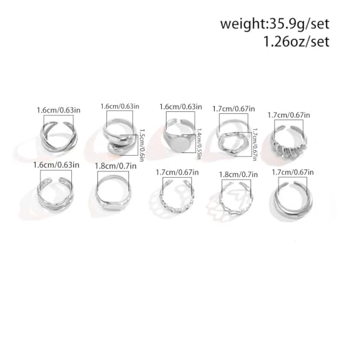 Chunky Rings for Women Adjustable Thick Rings Set Trendy Statement Stackable Ring for Women Chunky Jewlery Irregular Dome Flower Finger Knkuckle Thumb Ring - style: Style 5 - 10pcs s