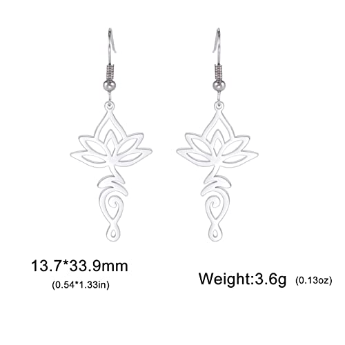 TEAMER Stainless Steel Lotus Flower Dangle Earrings Bohemian Drop Earring Unique Geometric Jewelry for Women - color: Lotus 5 - Steel Color