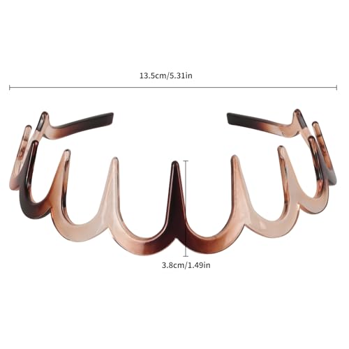 Zigzag Headbands for Women, 2-Pack U-Shaped Hair Comb Headband, Non-Slip Slick-Back Hair Accessories, Tortoiseshell & Amber Gray Recycled Plastic, Teeth Hairband for Everyday Styling & Workout - color: Tortoiseshell Gray & Amber Gray