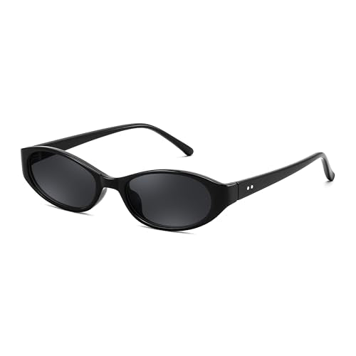 FEISEDY Retro Oval Womens Sunglasses, Trendy Cat Eye Skinny Chic Narrow Y2K 90s Small Sunnies B9177 - color: Black Frame - Black