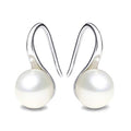 925 Sterling Silver Hoop Handpicked AAA+ Quality 7.5-8mm White Freshwater Cultured Pearl Dangle Drop Earrings Jewelry for Women - color: 1. Silver