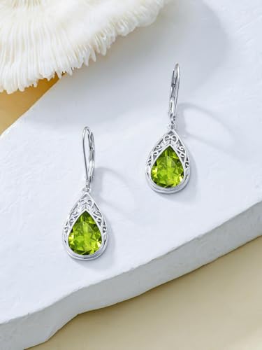 POIUY Gifts for Women Hypoallergenic Teardrop Filigree Birthstone Leverback Dangle Earrings 18K White Gold Fashion Jewelry Anniversary Wedding Birthday Gifts for Women Daughter Sister Girlfriend Wife - style: 8-August Birthstone Earrings