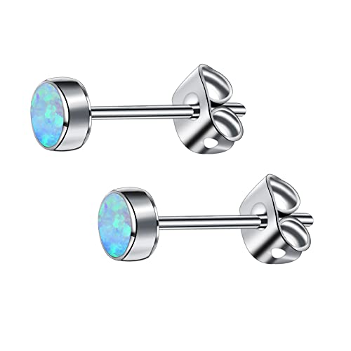 G23 Titanium Opal Stud Earrings for Women Girls Hypoallergenic Earring with 4mm 5mm Birthstone for Sensitive Ear Fashion Women's Jewelry(2pcs) - color: Multi Green, size: 5mm